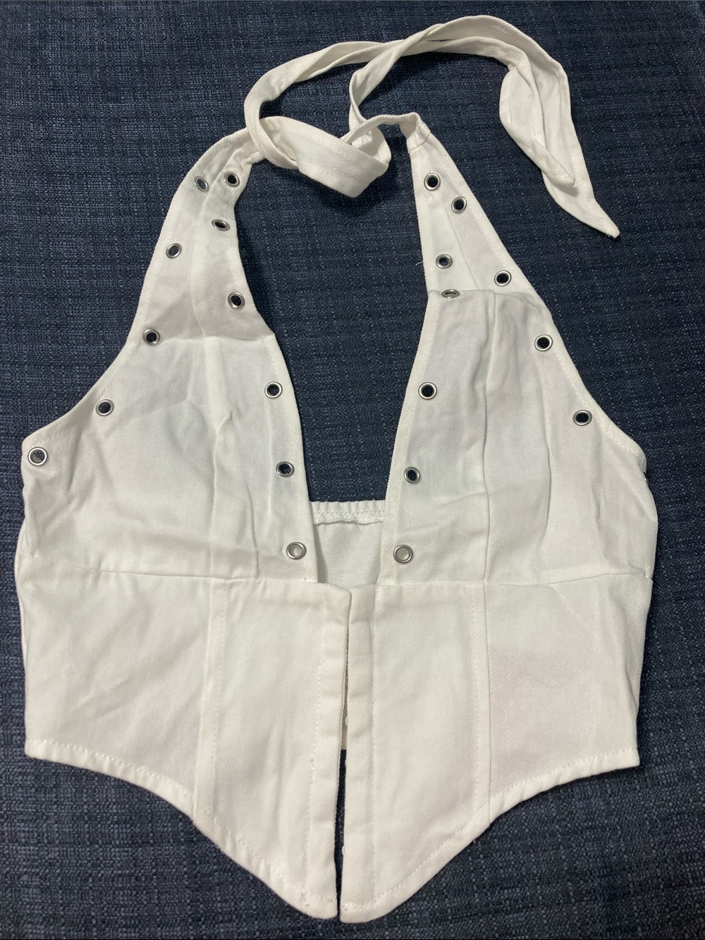 White Halter Eyelet Corset Top